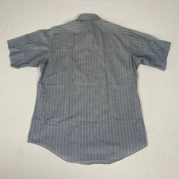 Vintage Ketch Grey Blue White Stripe Short Sleeve Button Up Shirt Size 16 - Picture 2 of 6